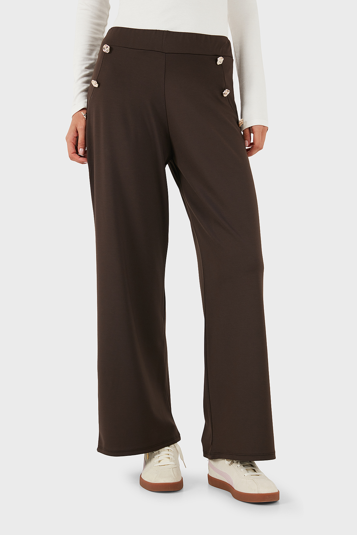 Via Dante Straight Fit Taş Detaylı Düz Paça Kadın Pantolon 268755080 KAHVE