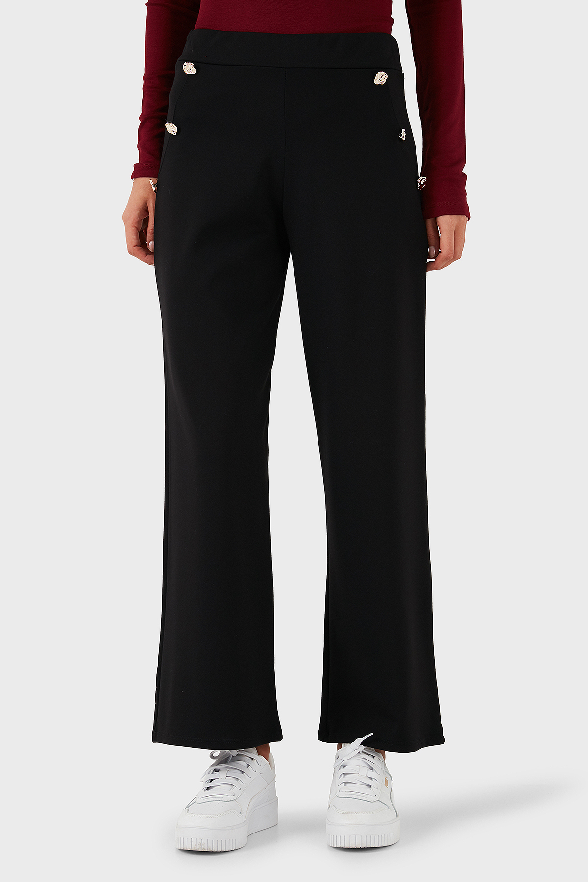 Via Dante Straight Fit Taş Detaylı Düz Paça Kadın Pantolon 268755080 SİYAH