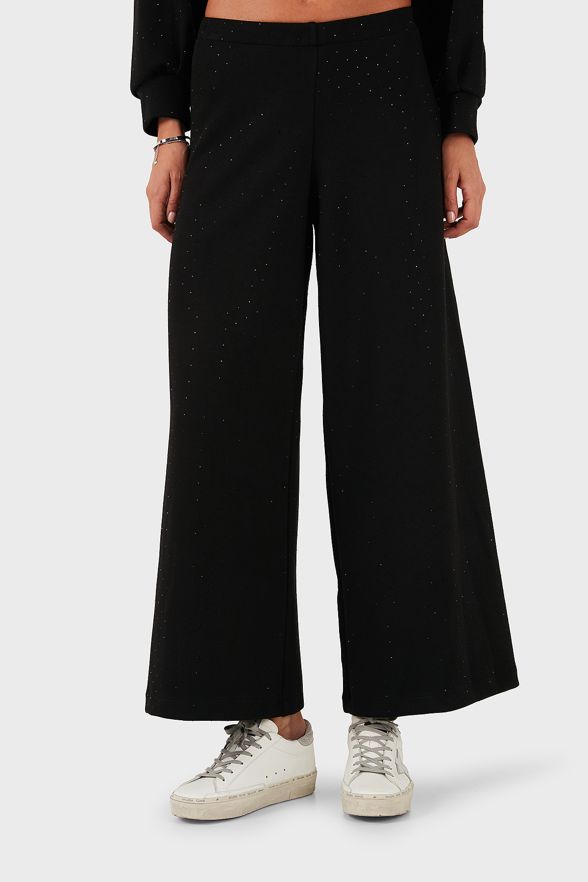 Via Dante Taşlı Regular Fit Normal Bel Geniş Paça Kadın Pantolon 268793735 SİYAH